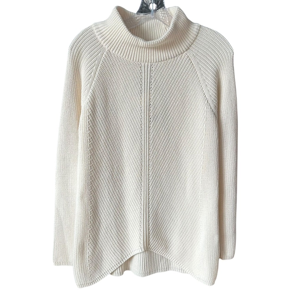 Cotton Country Parkhurst Cream Mock Neck 100% Cotton Knit Sweater Medium New